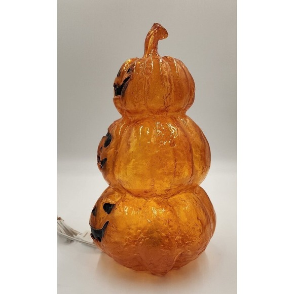 Vintage Halloween Pumpkin Stack Blow Mold Resin Plastics 15” Tall Lighted - Picture 3 of 12